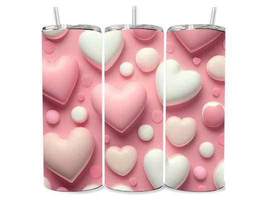 3D Pink Hearts 20 oz Skinny Tumbler